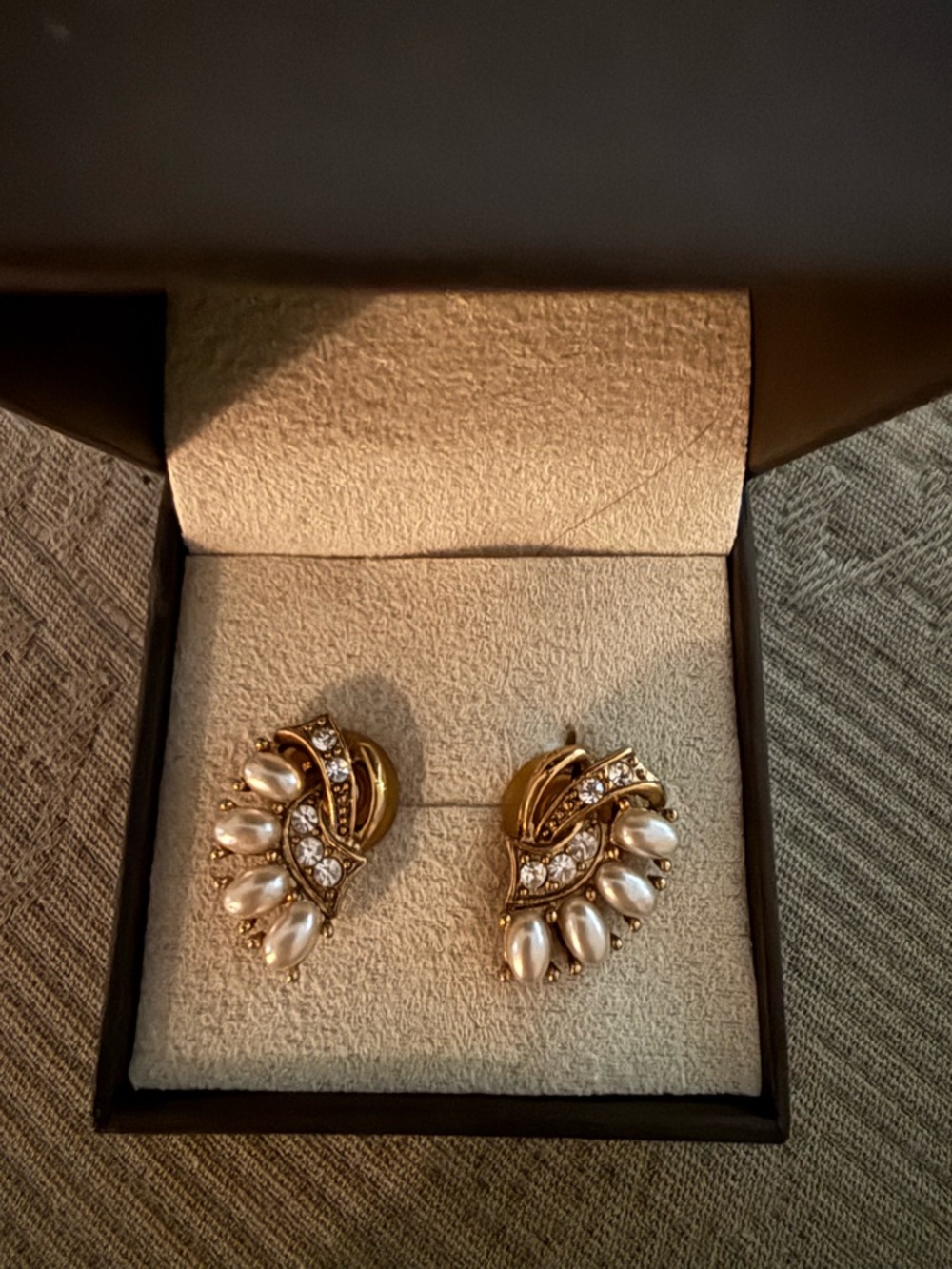 Gold Pearl and Crystal Cluster Post Earrings